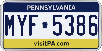 PA license plate MYF5386