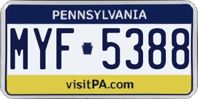 PA license plate MYF5388