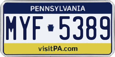 PA license plate MYF5389