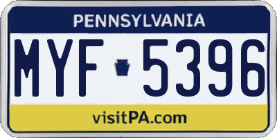 PA license plate MYF5396