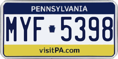 PA license plate MYF5398