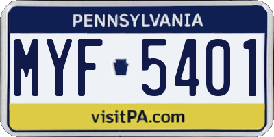 PA license plate MYF5401