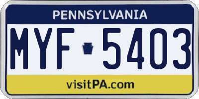 PA license plate MYF5403