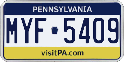 PA license plate MYF5409