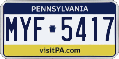 PA license plate MYF5417