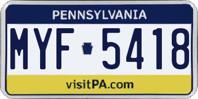 PA license plate MYF5418