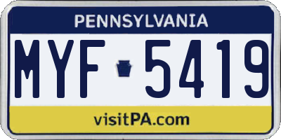PA license plate MYF5419