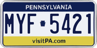 PA license plate MYF5421