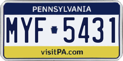 PA license plate MYF5431
