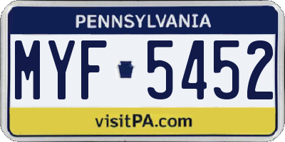 PA license plate MYF5452