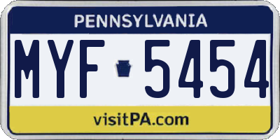 PA license plate MYF5454