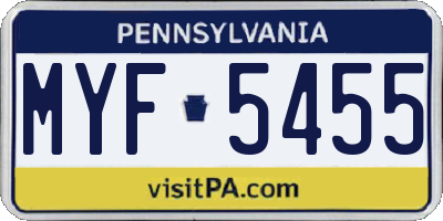 PA license plate MYF5455