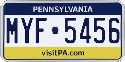 PA license plate MYF5456