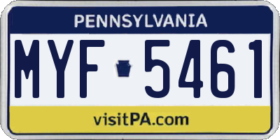 PA license plate MYF5461