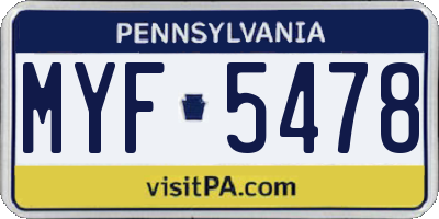 PA license plate MYF5478
