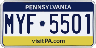 PA license plate MYF5501