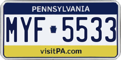 PA license plate MYF5533