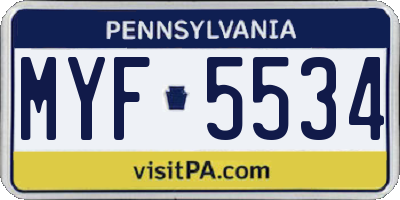 PA license plate MYF5534