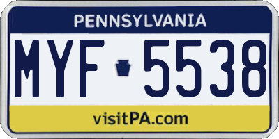 PA license plate MYF5538