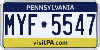 PA license plate MYF5547