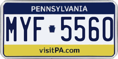 PA license plate MYF5560