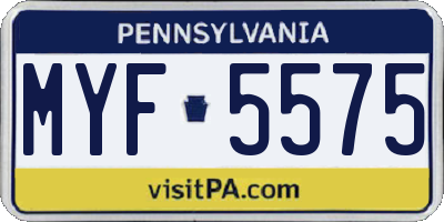 PA license plate MYF5575
