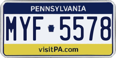 PA license plate MYF5578