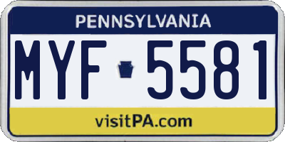 PA license plate MYF5581
