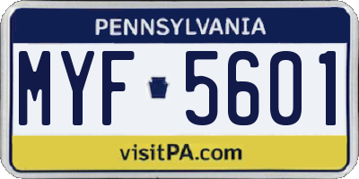PA license plate MYF5601