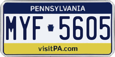 PA license plate MYF5605