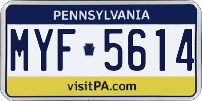 PA license plate MYF5614