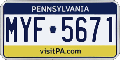 PA license plate MYF5671