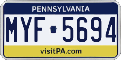 PA license plate MYF5694