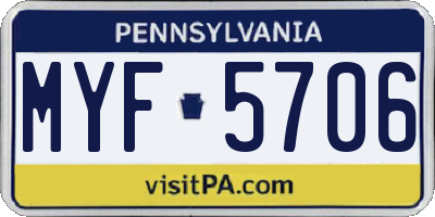 PA license plate MYF5706