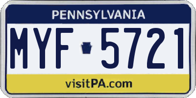 PA license plate MYF5721