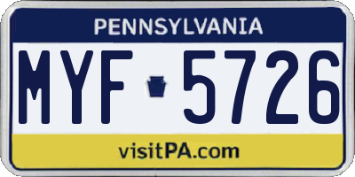 PA license plate MYF5726
