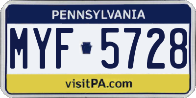 PA license plate MYF5728