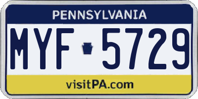 PA license plate MYF5729