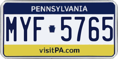 PA license plate MYF5765
