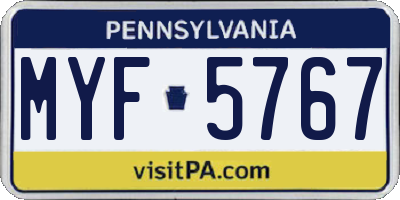 PA license plate MYF5767