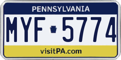 PA license plate MYF5774