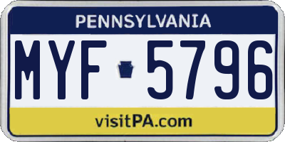 PA license plate MYF5796