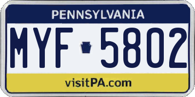 PA license plate MYF5802
