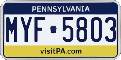 PA license plate MYF5803