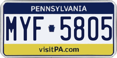 PA license plate MYF5805