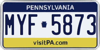 PA license plate MYF5873