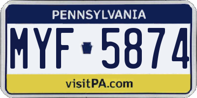 PA license plate MYF5874