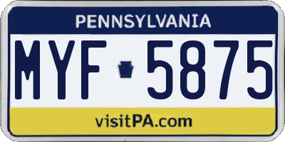 PA license plate MYF5875
