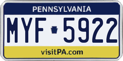 PA license plate MYF5922