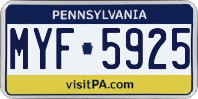 PA license plate MYF5925